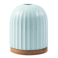 佳佰 陶瓷花瓶插花摆件美式简约条纹花插带木托 绿色