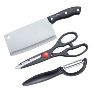 佳佰 不锈钢刀具套装 菜刀切片刀剪刀削皮器 家用刀具三件套 J-4015