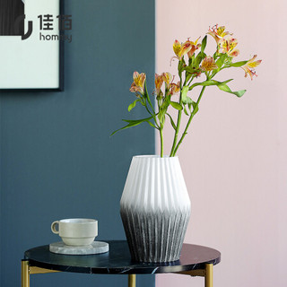 佳佰 灰黑条纹玻璃花瓶客厅摆件干花花插居家装饰品