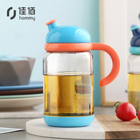 佳佰  卡通自动开合玻璃油壶酱油醋调料家用厨房玻璃防漏油瓶浅蓝色500ML