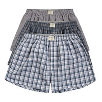 佐丹奴 男式内裤 佐丹奴男三件装四角裤男青少年棉质格子平角内裤01179139 蓝中码(170/80A)