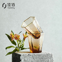 佳佰 金边锤纹彩色玻璃杯创意日式六角ins水杯轻奢果汁杯饮料杯