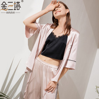 金三塔睡衣女春夏真丝睡衣三件家居服套装YSF9B205