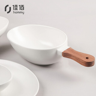 佳佰 碗陶瓷带柄日式简约餐具白色蛋形碗240mm