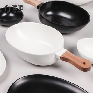 佳佰 碗陶瓷带柄日式简约餐具白色蛋形碗240mm