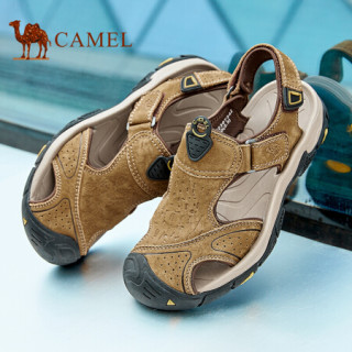 骆驼camel凉鞋男包头休闲牛皮时尚户外沙滩鞋a022307342古铜38