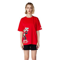 Paul Frank/大嘴猴 2020年春夏休闲卡通图案圆领短袖女式运动T恤 LOGO 红色 L