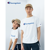 Champion情侣款夏季印花草写LOGO圆领短袖T恤男女 白色 M