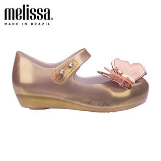 mini Melissa梅丽莎春夏款小童蝴蝶魔术贴平底单鞋32519 金粉红 内长11.5cm