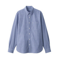 無印良品 MUJI 無印良品 男式 新疆棉 水洗平纹 双重格子衬衫 纯棉衬衫 休闲衬衫 天蓝色 M