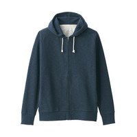 無印良品 MUJI 無印良品  男式 粗细不均棉纱毛圈 拉链连帽衫 卫衣 深海军蓝 L