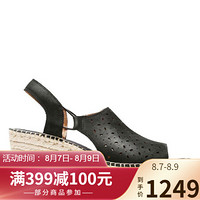 Clarks其乐女鞋雕花坡跟凉鞋26126676 Black Nubuck 7.5M