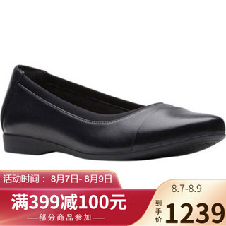 Clarks其乐女鞋平底舒适休闲浅口一脚蹬懒人鞋877509 Black Leather 11