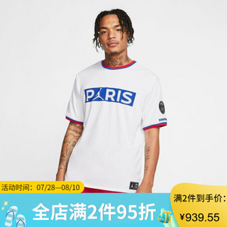 耐克Nike JordanT恤男士圆领短袖条纹上衣BQ8358 Wht/Hy Cobalt 4XL