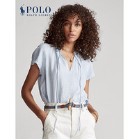 Ralph Lauren/拉夫劳伦女装 2020年春季条纹亚麻布领结女式衬衫21521 400-蓝色 S