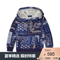 Ralph Lauren/拉夫劳伦男童 2020年春大方巾印花毛圈连帽衫32634 400-蓝色 3/3T