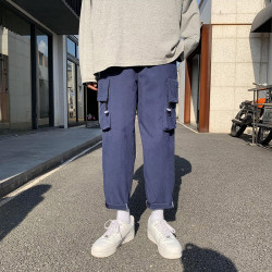 工装裤男潮牌裤子男士韩版潮流直筒宽松百搭长裤束脚休闲九分裤子