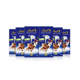 Lindt瑞士莲旗舰店 进口经典排装巧克力100克*6块  5口味可选 *3件