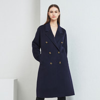 网易严选 毛呢大衣女新新品 经典中长款纯色翻领双面呢羊毛羊绒双排扣腰带外套 灰色 L(170/92A)