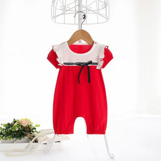 momoidea婴儿衣服连体衣夏季女宝宝短袖哈衣新生儿甜美花边红色礼服 红色 90cm