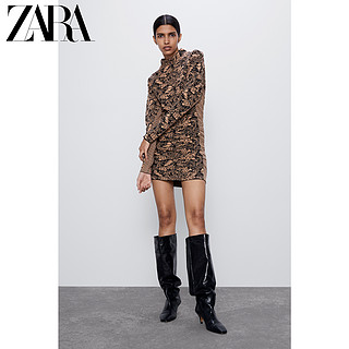 ZARA【打折】女装 褶皱提花连衣裙 01822003626