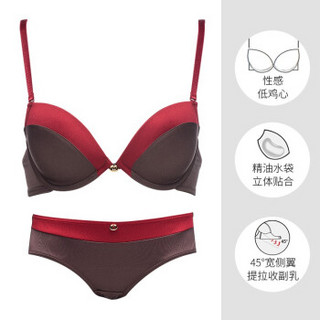 美国wonderbra 双色拼接聚拢上托收副乳女士文胸内衣套装 咖啡色 75A+M