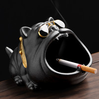 家用客厅卡通墨镜大嘴狗烟灰缸创意个性潮流陶瓷大烟缸防风防飞灰