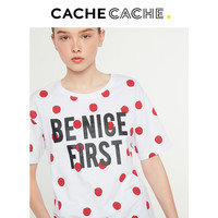 CacheCache春新款学生圆领白色波点字母韩版纯棉短袖T恤上衣女潮 亮白/123 165/88A/M