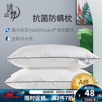 远梦家纺 枕头防螨枕芯一个可水洗低枕成人学生软枕家用酒店枕头芯 白色 48X74cm