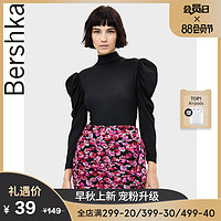 Bershka女士紧身黑色宫廷风蓬蓬袖高领欧美内搭连体衣07222813800