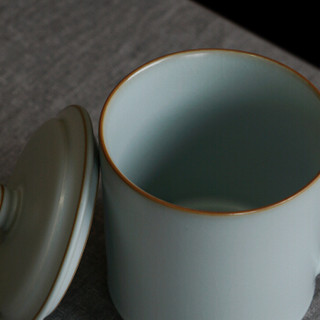 青澹汝窑陶瓷杯茶杯茶具带盖景德镇办公室家用泡茶高档水杯开片可养纯手工青瓷紫砂壶
