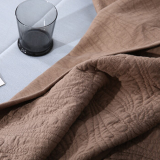 WOOLTARA 纯棉提花针织毯单沙发办公室午睡旅行空调毯 湖水深咖 150*200cm