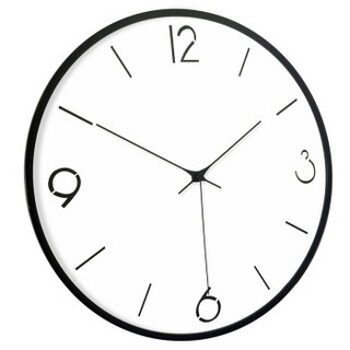 HPANPAN钟表挂钟客厅创意北欧式清新时钟卧室现代简约田园家用卧室装饰个性静音石英钟 14寸白面黑框