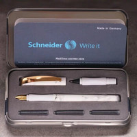 德国schneider施耐德钢笔 云石系列双笔头套装办公商务学生用成人F尖钢笔走珠笔礼盒墨囊可替换 矿石白(双笔头套装)