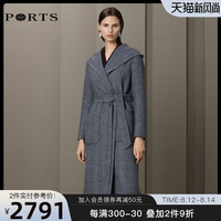 PORTS宝姿经典格纹气质毛呢大衣呢子外套连帽中长款