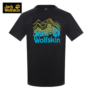 JACKWOLFSKIN狼爪 男款夏季户外山图形LOGO圆领棉T恤C500076