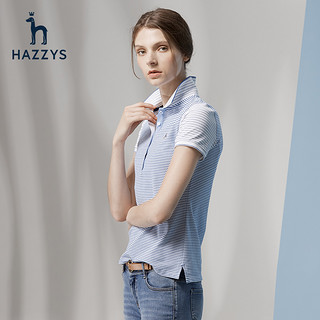 Hazzys短袖潮流时尚修身T恤哈吉斯气质条纹春夏新款棉女装Polo衫
