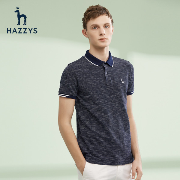 商品hazzys哈吉斯夏季纯棉短袖男士polo衫时尚休闲翻领t恤男潮流男装