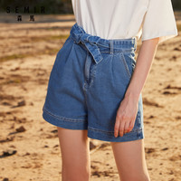 森马 Semir牛仔短裤女2020新款清仓显瘦阔腿裤女潮夏季少女蝴蝶结裤子 牛仔中蓝0820  25