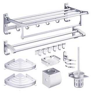 毛巾架太空铝浴巾架卫生间免打孔浴室置物架卫浴五金挂件套装壁挂