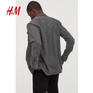 商品hm 男装长袖衬衫男2020春装新款纯棉衬衣牛仔衬衫0763706 185/116