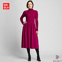 优衣库 女装 3D精纺美利奴罗纹两翻领连衣裙(长袖) 418630 UNIQLO