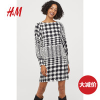 HM女装裙子 秋冬款 气质长袖一字领连衣裙 0785825