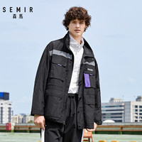 清仓森马 Semir宽松外套男士秋季韩版帅气翻领衣服休闲学生工装夹克 黑色9000 170/88A/M