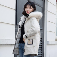 雪中飞 SNOWFLYING2020秋冬新款宽松潮流易搭时尚毛领印花口袋女士中长羽绒服
