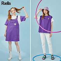 Puella T恤女2020夏装韩版宽松拼接圆领短袖印花体恤女潮上衣 本白  M