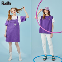 Puella T恤女2020夏装韩版宽松拼接圆领短袖印花体恤女潮上衣 本白  M