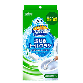 SC Johnson 庄臣 日本进口庄臣一次性马桶刷本体加替换装4枚含支架自带洁厕剂可抛