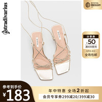 Stradivarius 凉鞋女2020新款仙女风香槟色高跟女鞋夏19203570091
