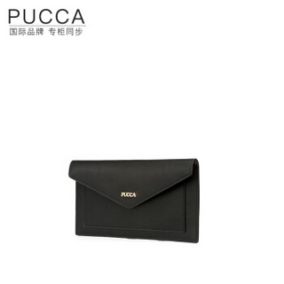 韩国品牌pucca信封包女2020新款时尚简约牛皮百搭手包装手机的小包包 黑色